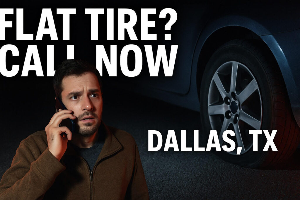customer on the phone with a flat tire calling roadside assistance for help